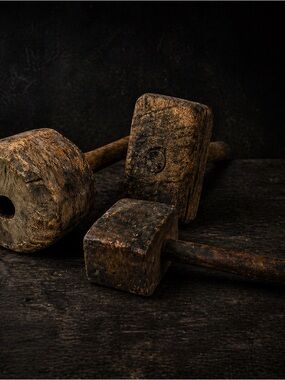 Rare Antique Burl Wood Mallet Lot Rustic Primitive Farm Tools - Collectible